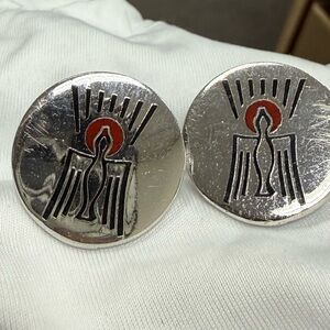 Creed Silver and Black Cufflinks with Red Accent